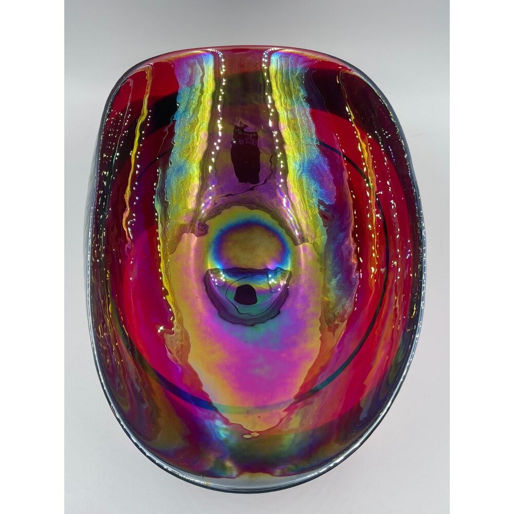 # Crate & Barrel "Caldera" Iridescent Red Art Glass Bowl - Made in Italy